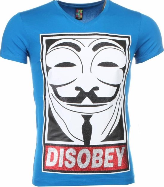 T-shirt - Anonymous Disobey Print - Blauw