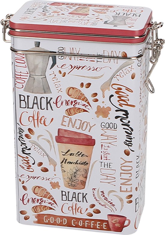 Foto: Koffieblik bewaarblik enjoy coffee print 19 cm rechthoekig koffie bewaarblikken koffiepads koffiecups filterkoffie
