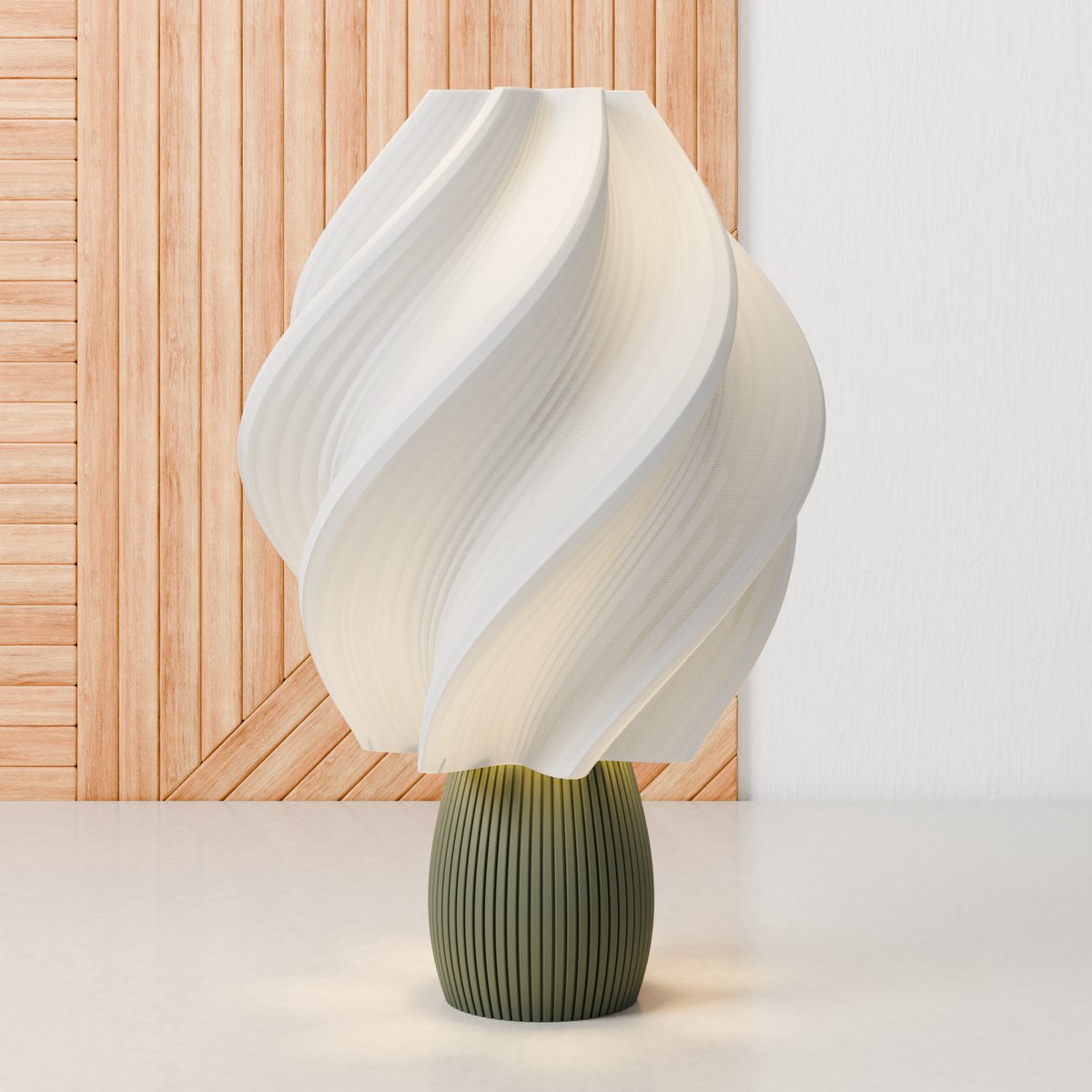 Dastium Home - Tafellamp - Witte lamp met groene poot - Paddestoel lamp - Japandi lamp van gerecycled kunststof - Sfeerlamp woonkamer of slaapkamer - Schemerlamp geschikt voor E27 LED