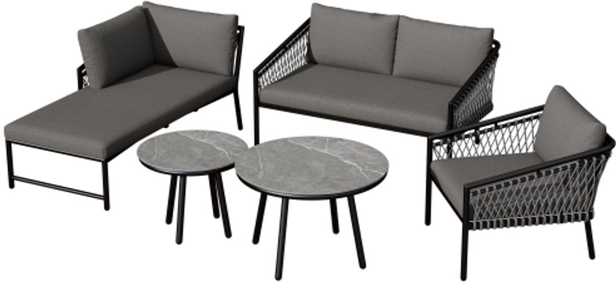Gotagee Tuin Lounge Set, Touw Tuinmeubelset, Moderne Buiten Sofa Set Handgeweven Touw, Inclusief Alle Zit- en Rugkussens, Balkonset, Tuin en Terras, Grijs