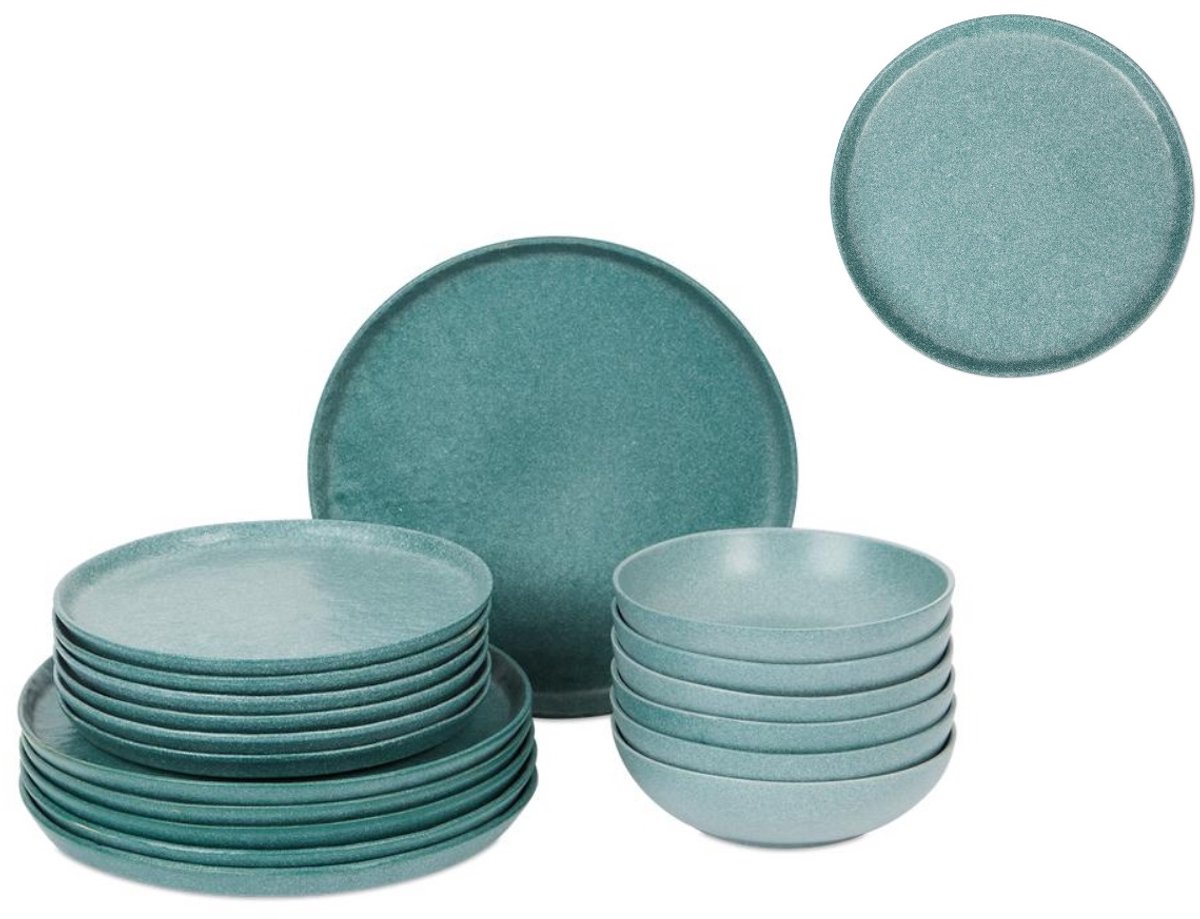 Fameilleur - Bordenset Pastel groen - 18 Delig Keramisch Servies Set voor 6 Personen - Modern Porselein & Keramiek Bord Set voor Diner, Ontbijt, Lunch, Feestjes en BBQ - Geschikt voor Vaatwasser en Magnetron - Luxe Servies, Bordenset voor Thuis,
