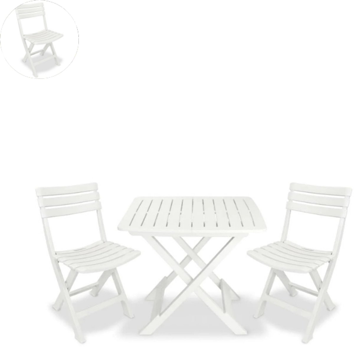 Balkonset 2 personen - Tuinset - Bistroset - Wit - Weerbestendig - 3 delig - Tuintafel en 2 stoelen - 2 personen - kunststof