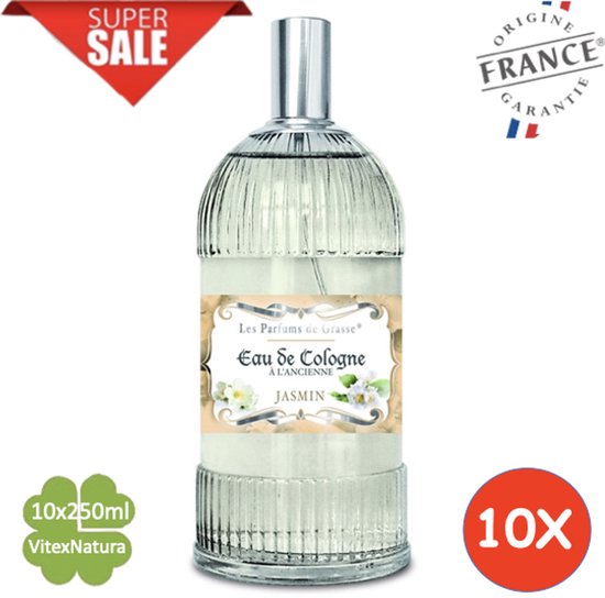 Jasmijn Eau de Cologne 10 x 250 ML | merk A L'Ancienne | unisex | multifunctioneel als parfum, roomspray en fris linnengoed | Franse Parfum de Grasse