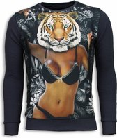 Local Fanatic Tiger Chick - Pull - Pulls gris foncé / Pull à col rond pour homme Taille S