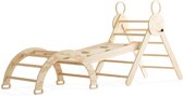 Buxibo Mini Klimrek – Houten Klimrek met Klimboog & Klimhelling met Glijbaan – Montessori Speelgym voor Binnen – 176x47x82 cm – Naturel