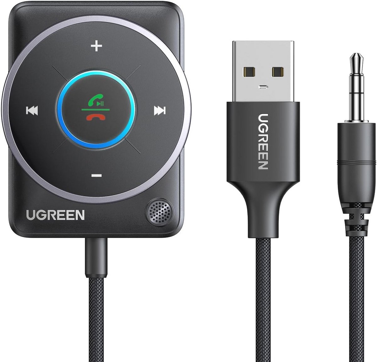 Bluetooth 5.4 Aux Adapter voor Auto - Draadloze Ontvanger met Handsfree Bellen en RGB Verlichting