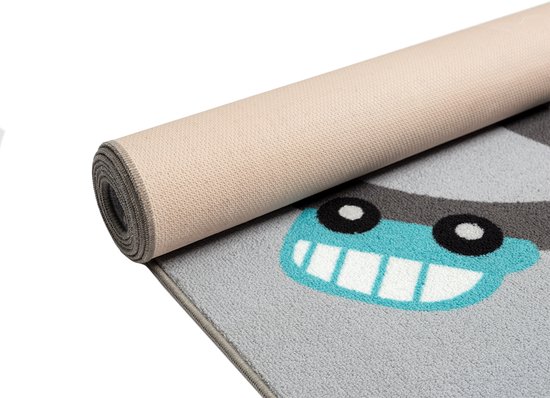 the carpet Happy Life Kinderkamer, kindertapijt, speeltapijt, wasbaar, dieren, jungle, auto, grijs met safari motief 120 x 160 cm van Paco Home — afbeelding 3