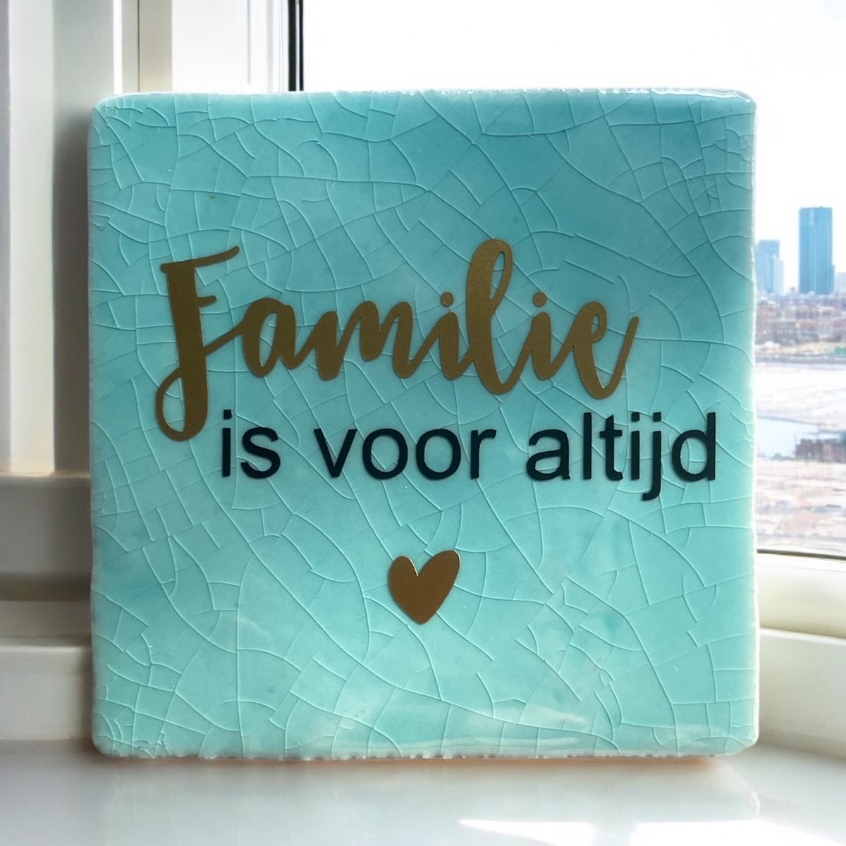 Hip Tegeltje met tekst-Familie is voor altijd-Licht Blauw-Spreuk-Cadeau-Geschenk-Gift-Kado-Verjaardag-Moederdag-Zomaar-Sint-Kerst