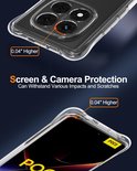 Detailopname van een transparante telefoonhoes die de verhoogde randen rond scherm (0.04" hoger) en camera toont. Bescherming tegen stoten en krassen.