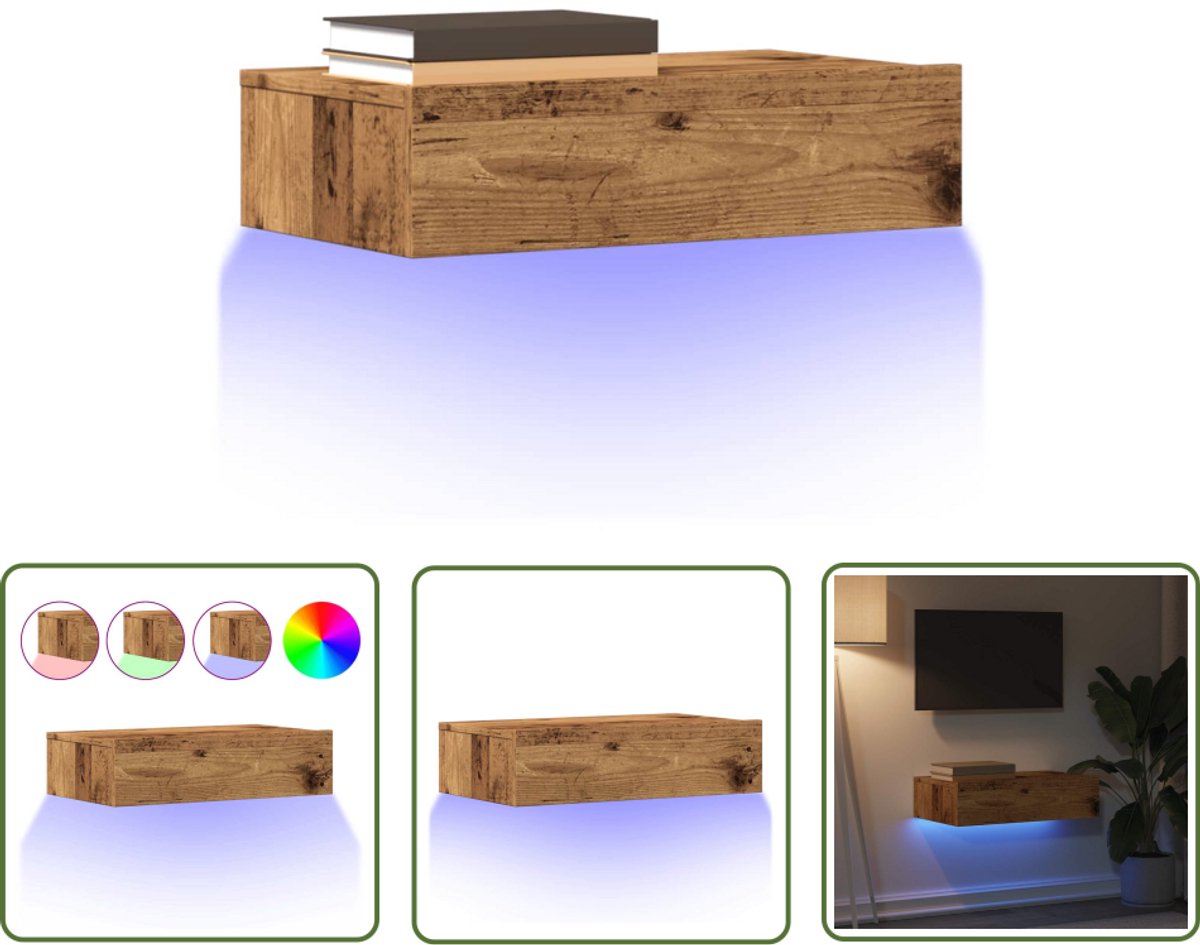 vidaXL Led Tv Meubel - Tv Meubel - Tv-meubel met LED-verlichting 60x35x15,5 cm oud houtkleurig - Houten Tv Kast - Opberg Tv Meubel - Vintage Tv Stand