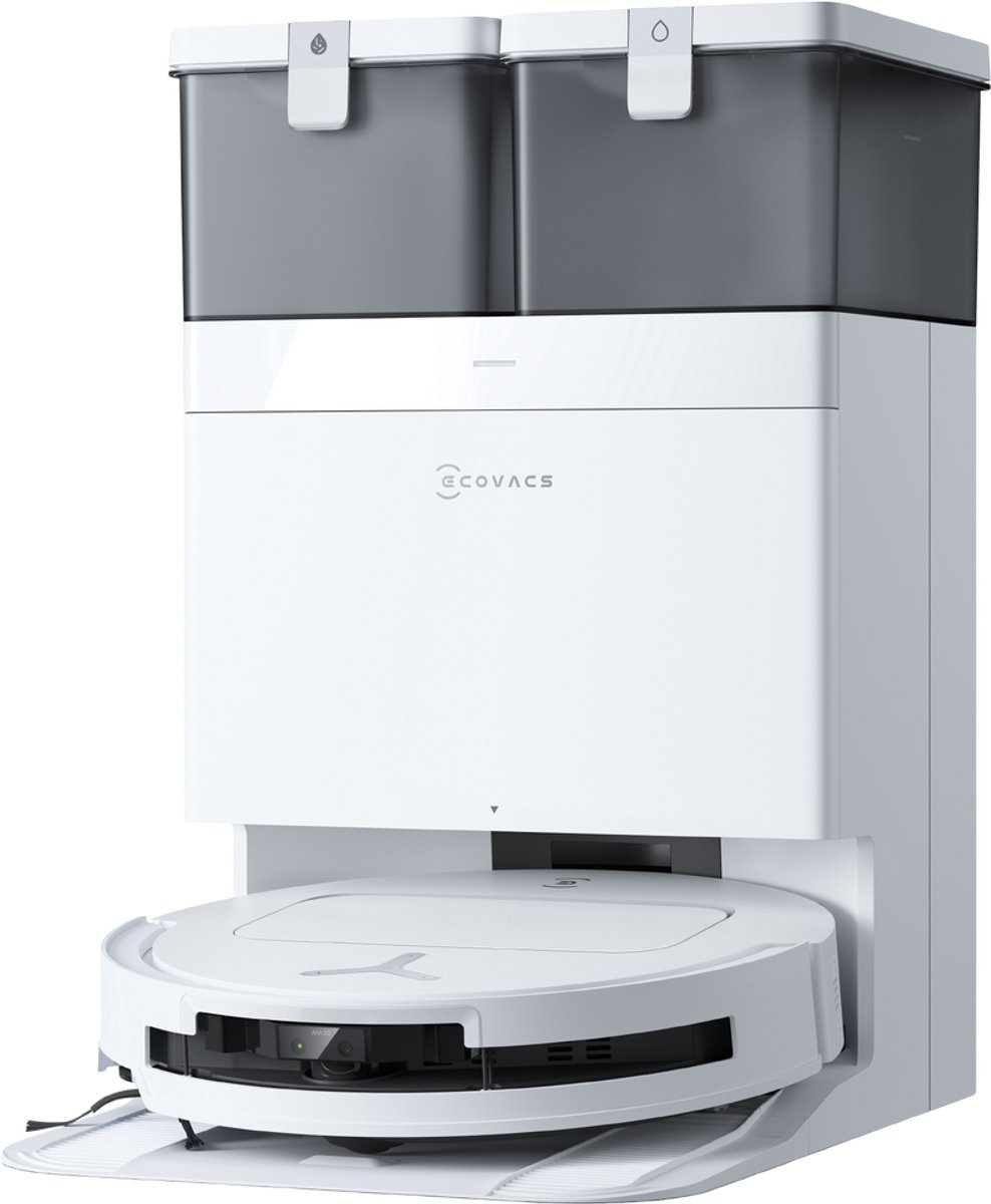 ECOVACS - DEEBOT T50 Omni - Stofzuig en dweilrobot (Wit) - 12.800 Pa zzuigkracht- Zelfreinigende Robotstofzuiger met Warmwater – Dweilsysteem - Automatisch Leegstation - Geschikt voor dierenharen