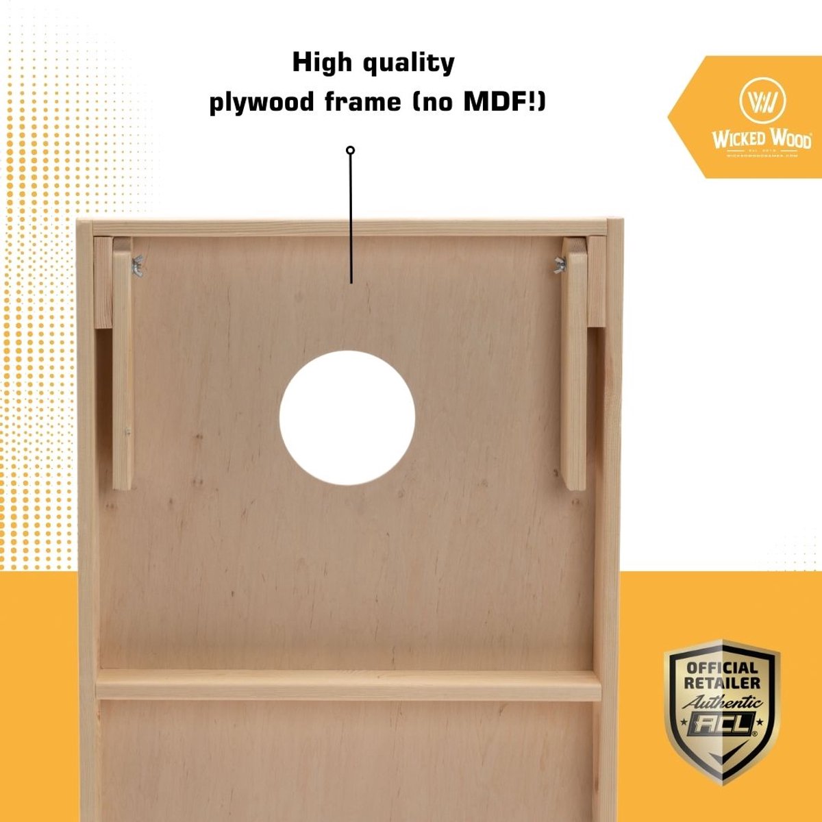 Wicked Wood Games – Cornhole Set Blanco – 120x60 cm – Inclusief 2 Boards en 8 Zakjes – 100% Hout – Officiële ACL Licentie — afbeelding 2