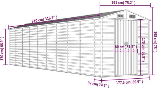VITAVIA Houtopslag Ardor 401 hoog staal gegalvaniseerd grijs 99x40x200 cm kopen