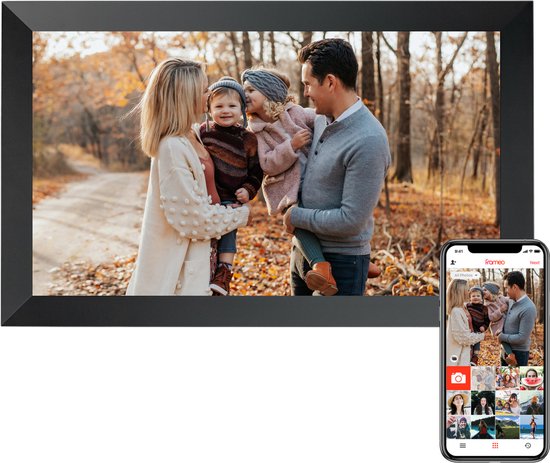 Cadre photo numérique Naevy 15,6 pouces – Écran XL HD – Avec connexion Wi-Fi et écran tactile – Application Frameo – Mémoire interne 32 GB