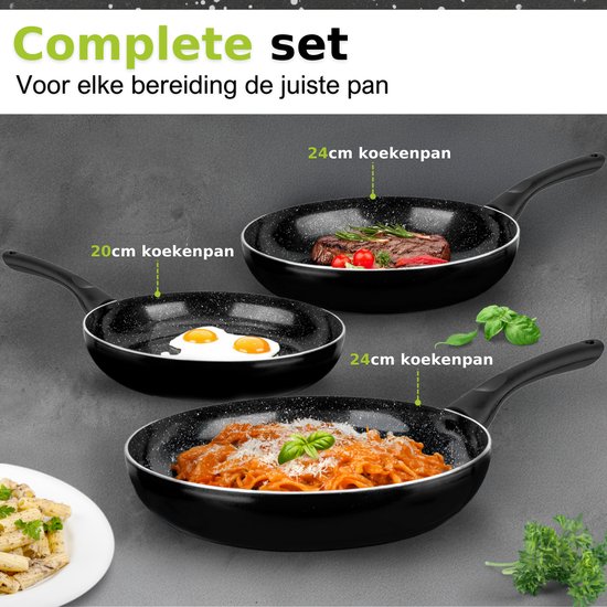 Ensemble de 3 poêles en céramique CeraFusion - Poêles à frire 20, 24 et 28 cm - Poêles à frire - Ensemble de poêles à frire - Casseroles et poêles à induction - Pan - Sans PFAS