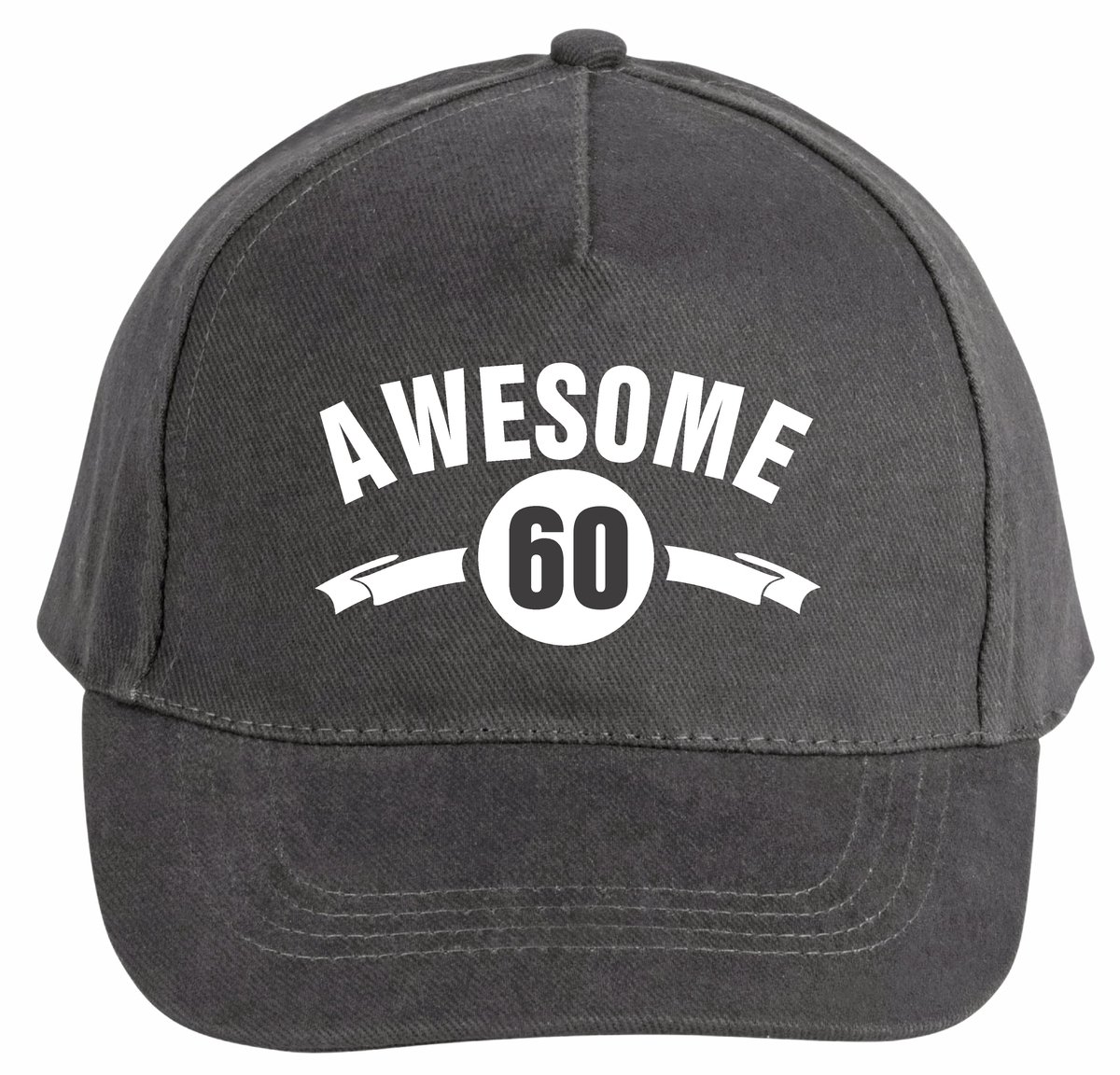Mijncadeautje - 5 panel - Cap - Verstelbaar - Pet van 100% dik geborsteld katoen- unisex - opdruk wit - Awesome 60 jaar - chique grijs