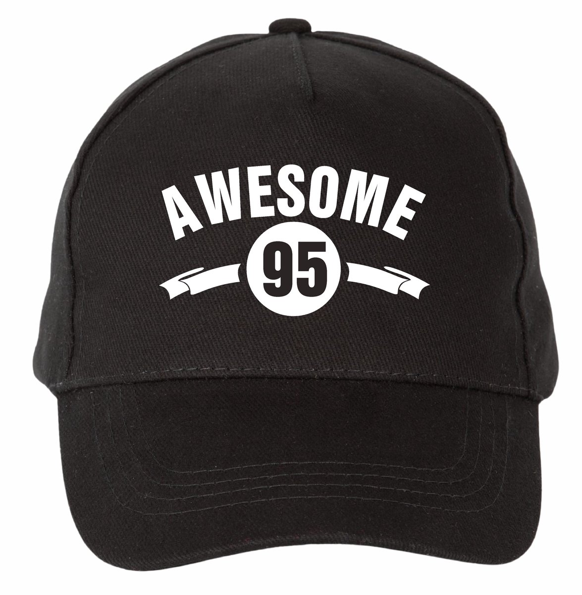 Mijncadeautje - 5 panel - Cap - Verstelbaar - Pet van 100% dik geborsteld katoen- unisex - opdruk wit - Awesome 95 jaar - zwart