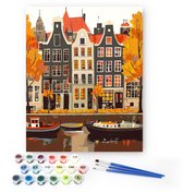 Rubye® Schilderen Op Nummer Volwassenen – Grachtenpand – Inclusief Verf en Penselen – Canvas Schildersdoek - Kleuren op Nummer - 40x50cm