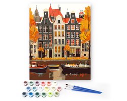 Rubye® Schilderen Op Nummer Volwassenen – Grachtenpand – Inclusief Verf en Penselen – Canvas Schildersdoek Zonder Frame - Kleuren op Nummer - 40x50cm