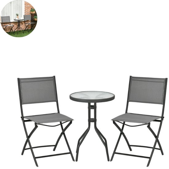 Houten Bistroset 3-delig met Klaptafel en 2 Stoelen voor Balkon Houten Bistroset 3-delig met Klaptafel en 2 Stoelen voor Balkon