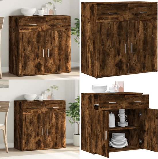 vidaXL Dressoir 90,5x30x70 cm bewerkt hout grijs sonoma eikenkleurig, kast, opbergkast, bijzetkast, wandkast, houten kast, opslagkast, kasten