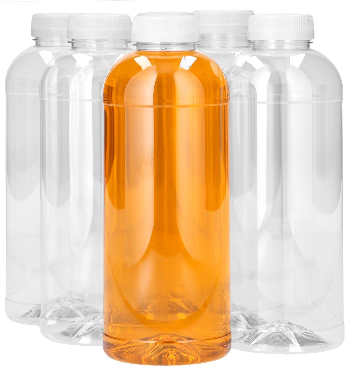6 x 750 ml Compact Round PET transparant + Garantiedop wit - PET Kunststof BPA-vrij - Plastic Flessen Navulbaar - Met Dop - Lege Flessen - 6 stuks.