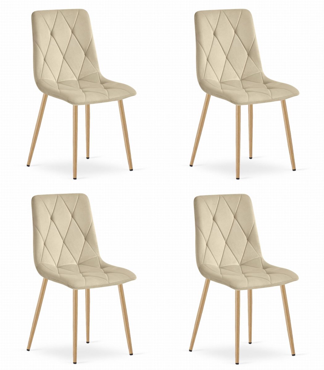 LEOBERT Set van 4 Eetkamerstoelen LIBRA Lichtbeige – Houtlook Metalen Poten, Modern Velvet Bekleding, Ergonomisch Design, Max. 120 kg