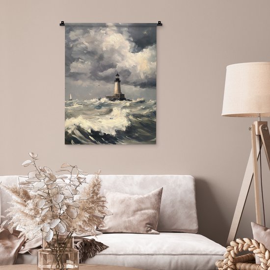 Tapisserie murale 60x80 cm - Phare - Vagues - Storm - Tapisserie - Tapisseries