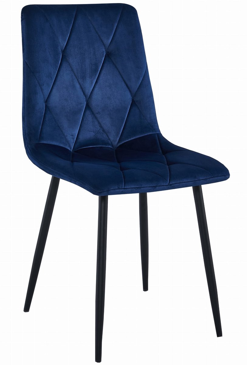 LEOBERT Eetkamerstoel LIBRA Donkerblauw – Zwarte Metalen Poten, Modern Velvet Bekleding, Ergonomisch Design, Max. 120 kg