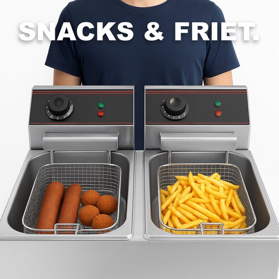 Happyment Dubbele Frituurpan Deluxe - 2x 6L - Frietpan dubbel - Friteuse - 2x 2500W - PTFE - 220V
