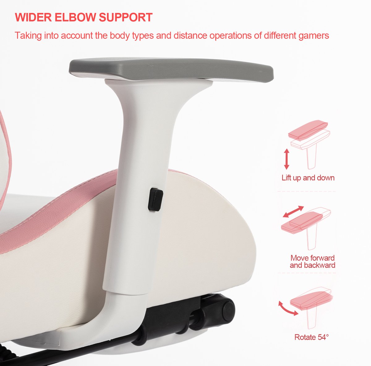 Afbeelding 2 van FOXSPORT Gamestoel - Gaming Chair - Ergonomisch - Verstelbaar - Met lendensteun en hoofdsteun - Met voetsteun - Bureaustoel - Racing -Wit/Roze