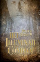 Boekcover 'Het Illuminati Complot' van Patrick Bernauw met een spookachtige, verweerde afbeelding van een man boven een donker bos.