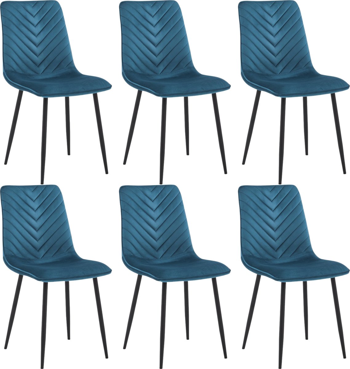 Colenis® - Senny Eetkamerstoel - Set Van 6 - Petrol - Fluweel - Industrieel - Eetkamerstoelen