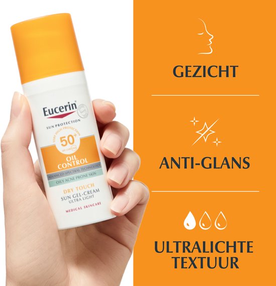Eucerin Sun Oil Control Gel-Crème Zonnebrand Gezicht - SPF 50+ - Zonbescherming voor Vette en Acne-gevoelige Huid - 50 ml