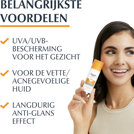 Eucerin Sun Oil Control Gel-Crème Zonnebrand Gezicht - SPF 50+ - Zonbescherming voor Vette en Acne-gevoelige Huid - 50 ml