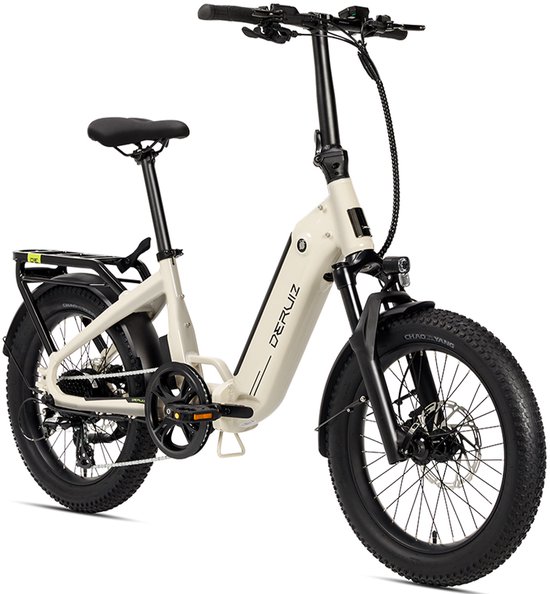 Elektrische Fiets Deruiz Peridot - Elektrische Vouwfiets - 500Wh/25Ah Accu - 140 km Bereik - 250W Motor - 20x3.0 Inch Fatbike Wielen - Shimano 8 Versnellingen - ??Hydraulische Schijfremmen - LCD Display - Elektrische Stadsfiets- beige