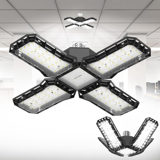CREATESTAR 2 Stück 120W Werkstattlampe LED Deckenleuchte, 12000 Lumens Led Garagenleuchte Mit 5 Justierbaren Austauschbare Verkleidungen E26 E27 Werkstattbeleuchtung F R Billard Salon Lager Garage