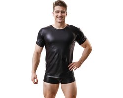 Glanzend wetlook shirt heren – maat L – strakke fetish clubwear kleding – korte mouw t-shirt voor mannen