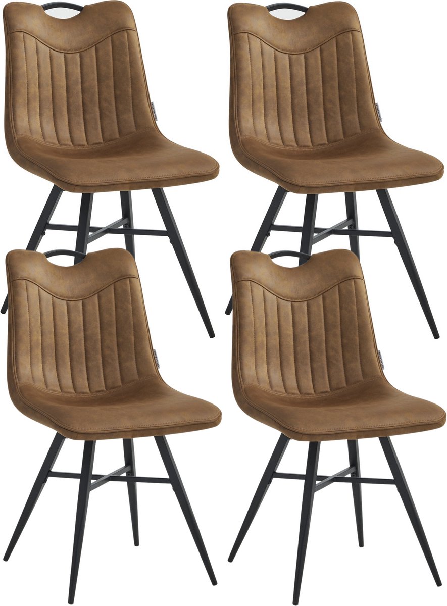 Colenis® - Verty Eetkamerstoel - Set van 4 - Cognac - Microvezel - Microfiber - Industrieel - Design