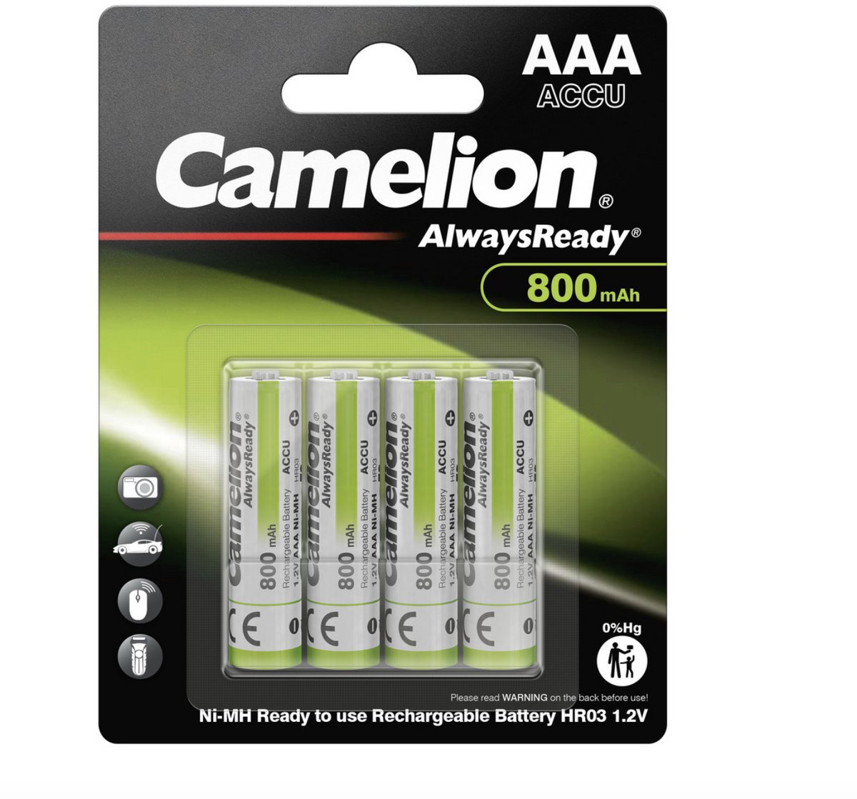 AAA mini penlite 800mAh oplaadbaar Always Ready Camelion