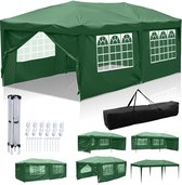 Tente de réception pliable et imperméable, facile à monter, avec panneaux latéraux pour jardin et camping, avec sac de transport, 3 x 6 m, avec côtés, vert