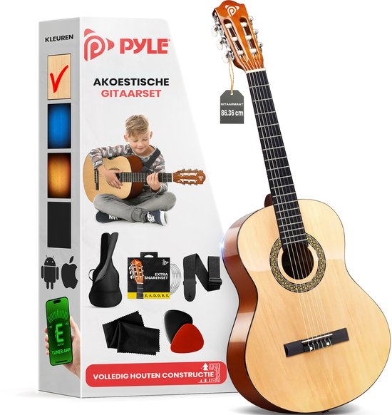Pyle Akoestische Gitaar- 1/2 Maat Gitaar- Volledig Houten Instrument voor Kinderen, Volwassenen- 86,4 cm