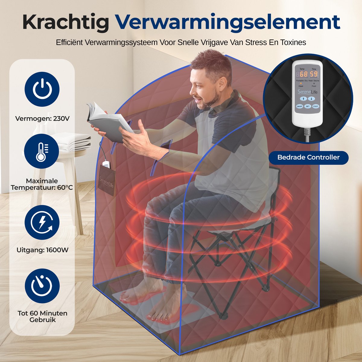SereneLife, Infrarood Sauna, Thuis Sauna, Éénpersoons Draagbare Sauna met Verwarmde Voetmat, Draagbare Stoel en Bedrade Controller voor Timer en Automatische Warmte-instellingen thumbnail 5