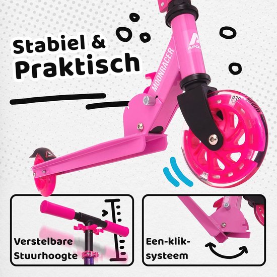 Habib Gruppe Kinderstep, 3-in-1 opvouwbare step met zitting, led-wielen, verstelbaar en licht (1-12 jaar), veilig en robuust, grijs