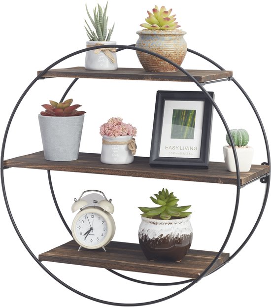 Luvetrex ® Industriële Ronde Metalen Wandplank met 3 Gaasplanken, 55 cm Luvetrex ® Industriële Ronde Metalen Wandplank met 3 Gaasplanken, 55 cm