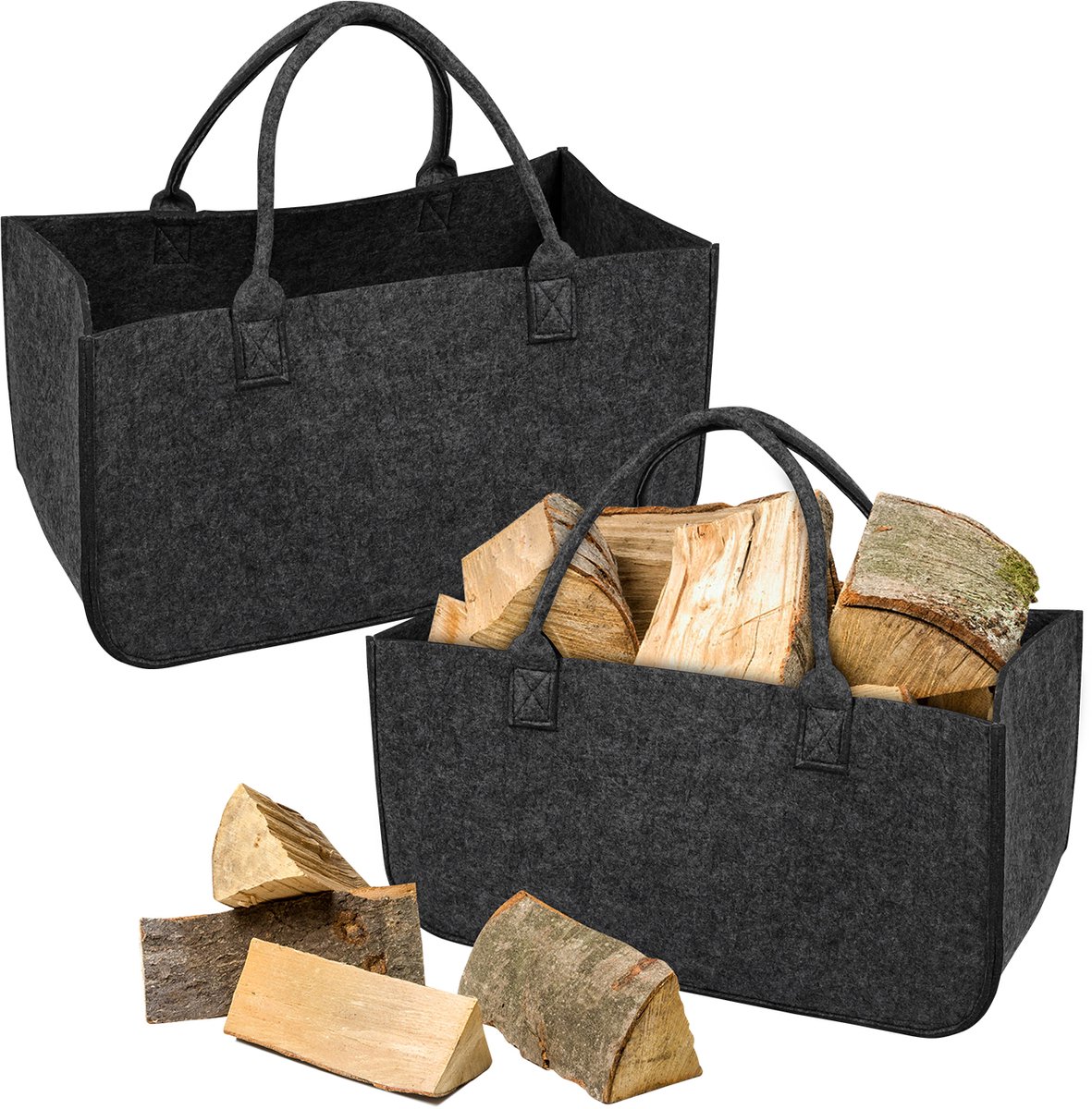 Viltzakken Voor Brandhout 4 Stuks Brandhoutzak Opvouwbare Viltmand Brandhoutmand Boodschappentas Handvattas Voor Hout, Kranten, Afmetingen 50 X 25 X 25 Cm (Type A, Donkergrijs)