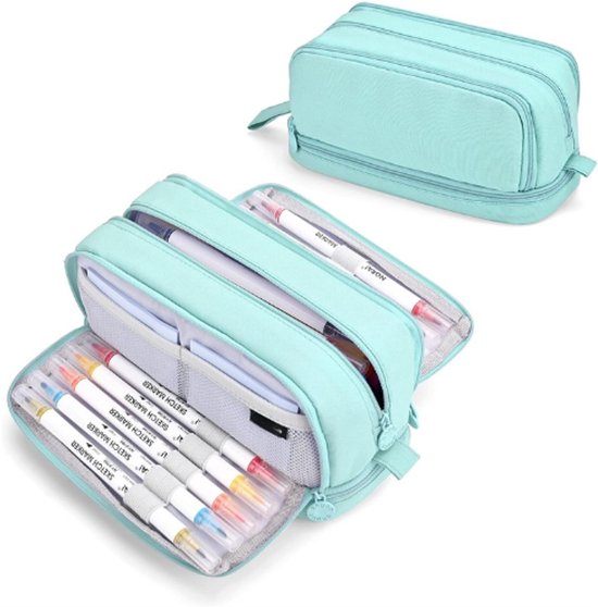 Runup Pennenetui met grote inhoud, etui met 4 vakken, organizer voor schoolbenodigdheden, voor jongens en meisjes, draagbaar etui voor kinderen, studenten en volwassenen (zwart), paars