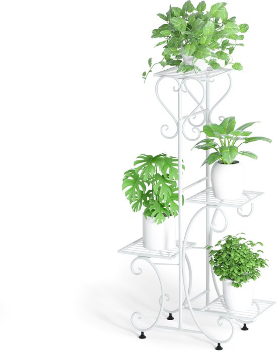 4-laags plantenstandaard binnen en buiten, metalen plantenrek, bloempothouder staat for hoektuin balkon terras (Color : Zwart