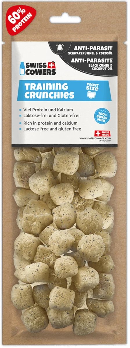 SwissCowers® Cheese Crunchies Training Anti-Parasite - 30 beloningen - Hondensnack - Hypoallergeen - Lactosevrij - Glutenvrij - Kaas Snack