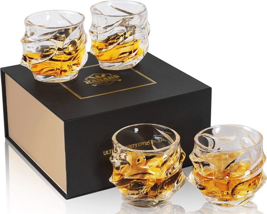 Paarse Whiskyglazen Bergkristal - 10oz Set Van 4, Gevormd Glas Voor Cocktails En Spirits